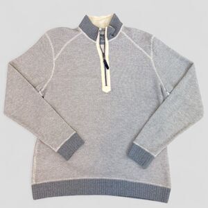 Tommy Bahama Men's 1/4 Zip Pullover Gray Cotton Long Sleeve Sweater Size Lrg